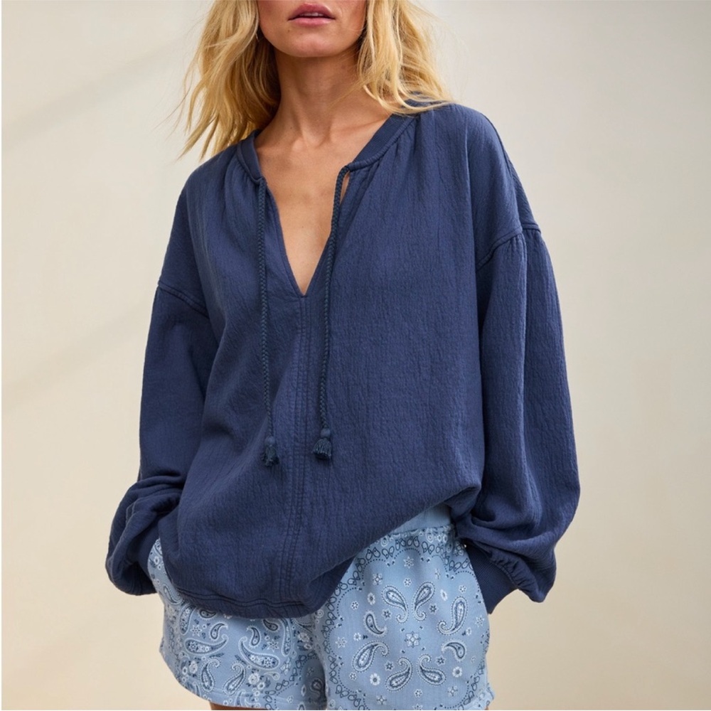 NEW Aerie Navy Blue Easy Street Drop Shoulder Oversized Front Tie Sweatshirt